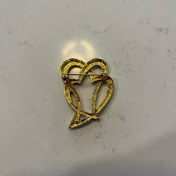 Gold and Silver Double Heart Brooch - Picture 2 of 4